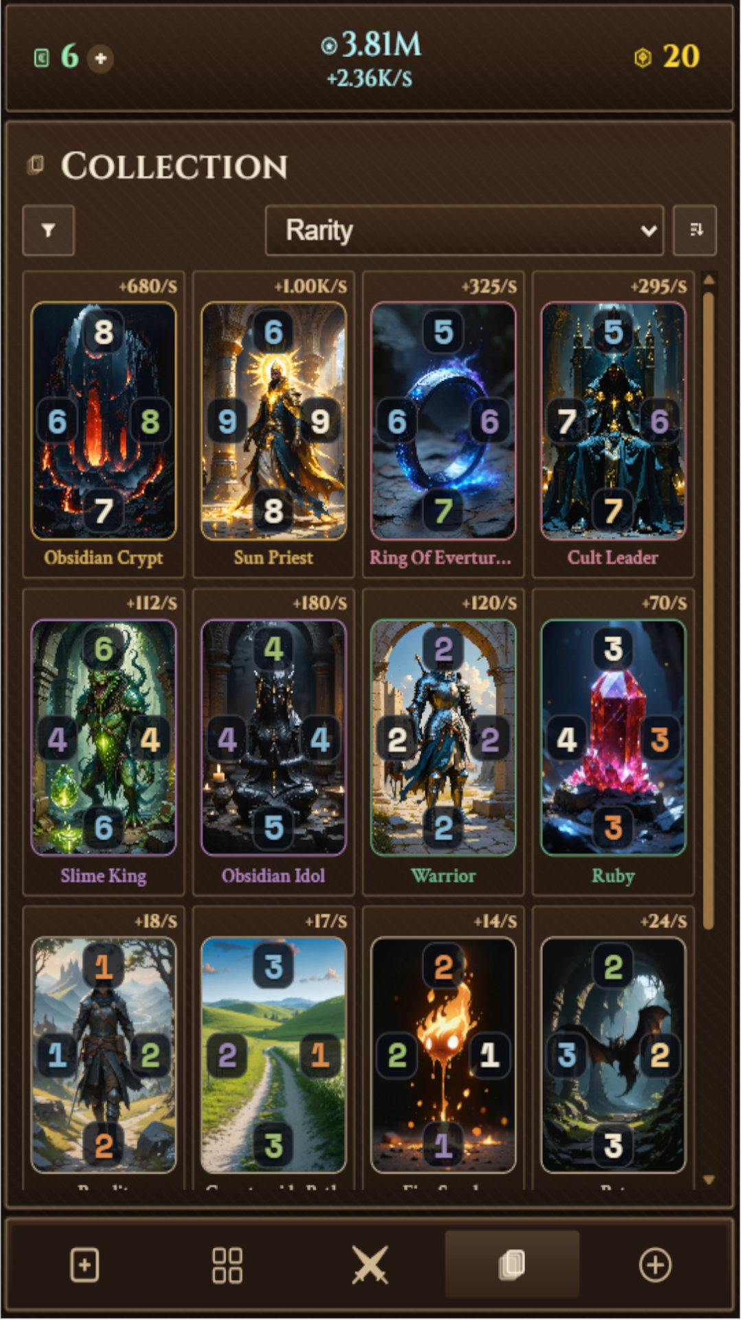 Card collection screen